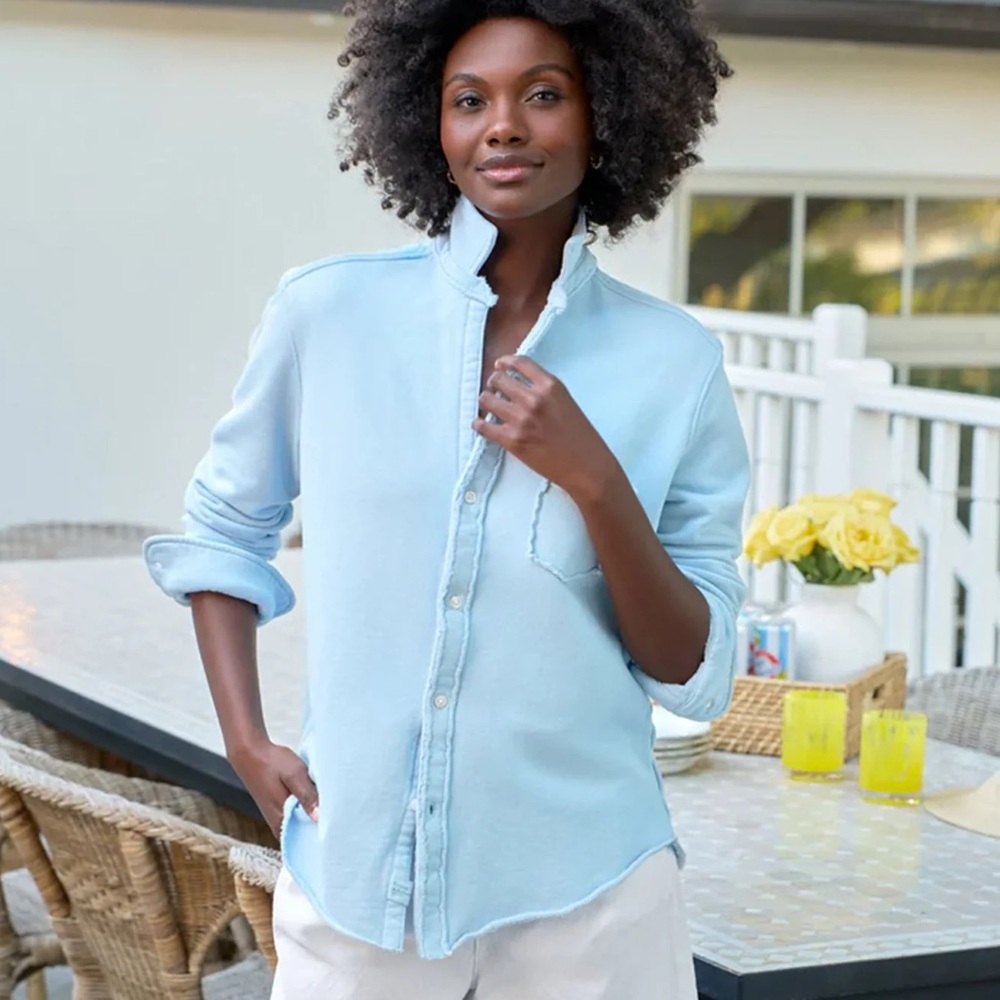 Frank & Eileen Relaxed Button Down Shirt Dive Terry Cotton French Blue Medium
